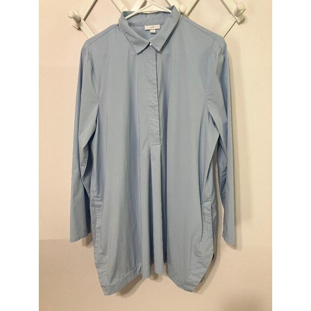 J. Jill Popover Tunic Top Dipped Hem Stretch Light Blue Office Wear Large L